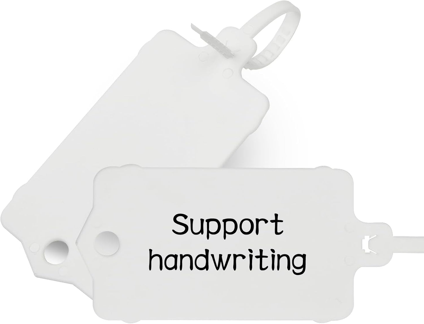 100pcs Blank Plastic Tags for Labeling Reusable Hanging Tags Ties Key Tag Storage Labels Waterproof Plastic Mark Label Writable Hang Sign with One Marker Pen (White)