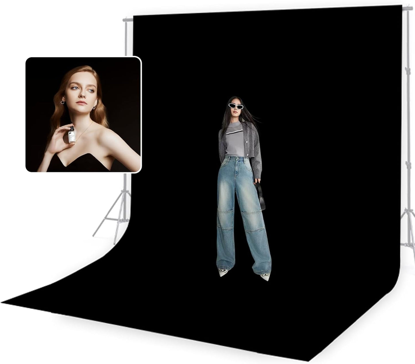 BEIYANG 10 x 10 ft Black Backdrop Background for Photography, Photo Cloth Background Screen, Wrinkle-Resistant Black Curtain for Portrait, Product Video, Photography Studio
