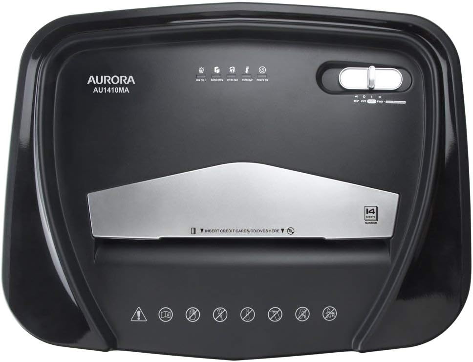 Aurora Professional Grade High Security 14-Sheet Micro-Cut Paper/CD and Credit Card Shredder, 30 Minutes Continuous Run time