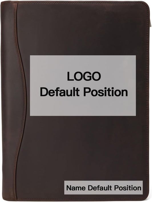 Personalized Genuine Leather Portfolio, Legal Size 8.5 x 14 Pad Holder, Custom Engraved Business Padfolio for Men Women, Zippered Laptop Organizer, Professional Notepad Folio, Dark Brown
