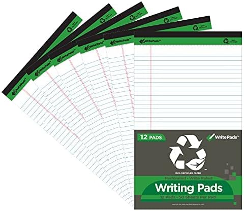 KAISA White Legal Pads Writing Pads Recycled Paper, 8.5"x14" Wide Ruled Lined Paper Perforated 50 sheets Hard Back Notepads Large Legal Pad Writing Tablet For Office Supplies (White 12pads)