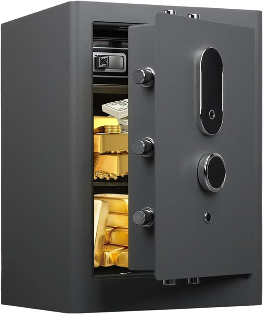 4.0 Cu.Ft Large Fingerprint Safe Box with Fireproof Waterproof Bag, Biometric Home Safe with Lockable Inner Box for Valuables,108 Pounds Heavy Duty Digital Vault with Keys, Removable Shelf, Grey