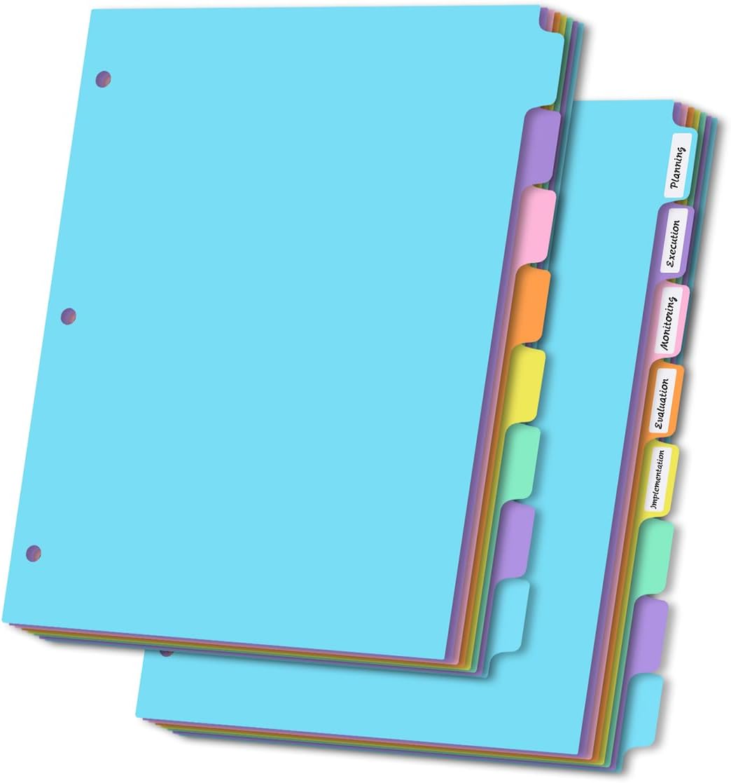 8-tabs 2 Set Binder Dividers with Tabs,Fit 8.5" X 11" Letter Size Plastic Index with Label,Color Dividers for 3 Ring Binder (Total 16 Pcs)