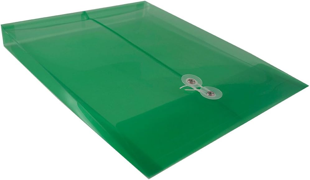 JAM PAPER Plastic Envelopes with Button & String Tie Closure - Letter Open End - 9 3/4 x 11 3/4 - Green - 12/Pack