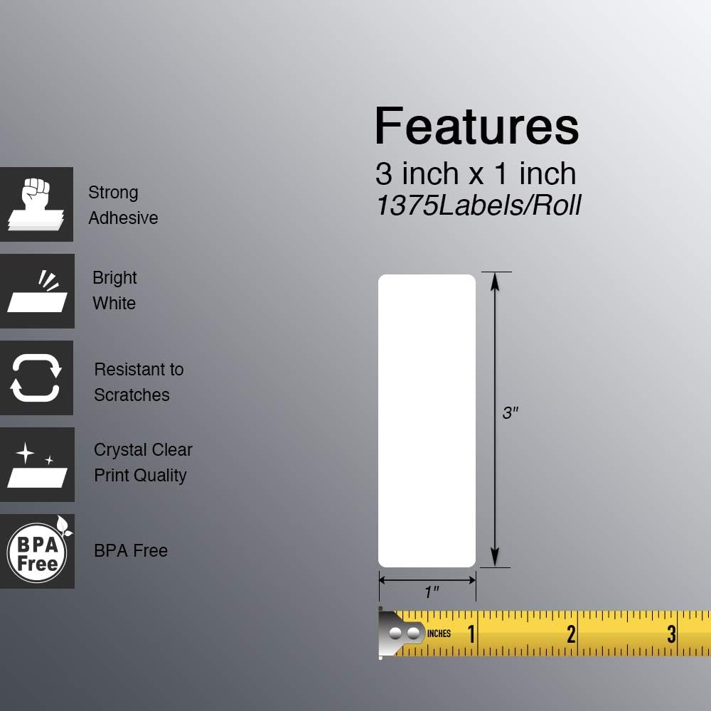 BETCKEY - 3" x 1" (76 mm x 25 mm) UPC Barcode & Address Labels Compatible with Zebra & Rollo Label Printer,Premium Adhesive & Perforated [2 Rolls, 2750 Labels]