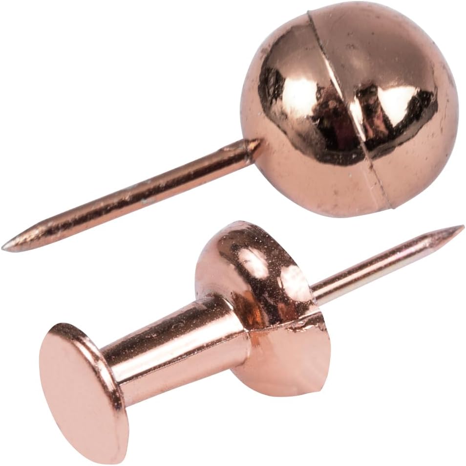 JAM PAPER Colorful Push Pins - Flat & Round Head Thumb Tack Combo Set - Rose Gold Pushpins - 200/Pack