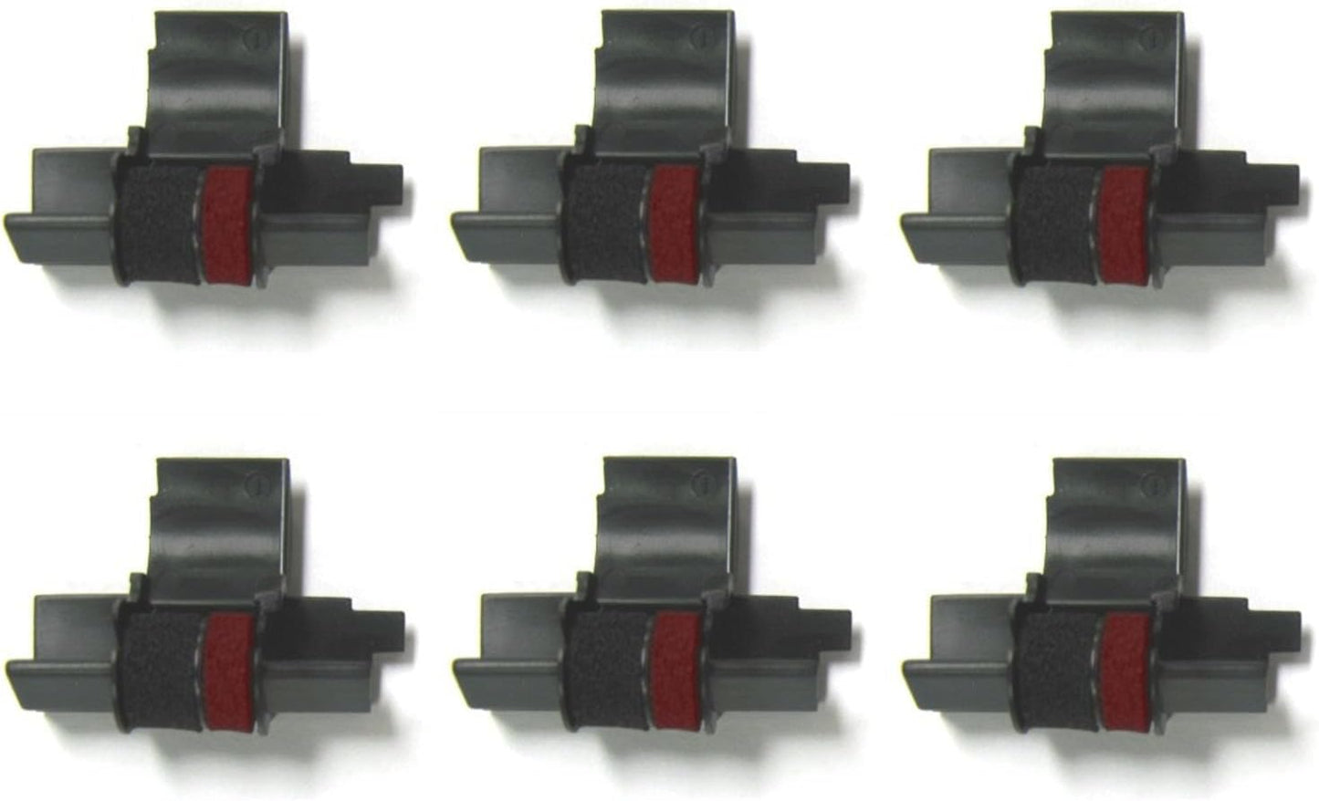 (6 Pack) Calculator Ink Roller Fits Sharp EL-1801V EL-1750V EL-1611V Casio HR-170RC HR-200RC HR-300RC Canon P23-DHV-3 and More Black/Red IR-40T CP-13 EA-772R Compatible/Replacement by COMPUMATIC