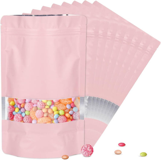 4"x6" 120pcs Mylar Bags for Food Storage,Smell Proof Bag with Matte Window Resealable Food Storage Bags for Small Business, Stand-up Foil Pouch Packaging Freeze Dried Candy Bag(Pink)