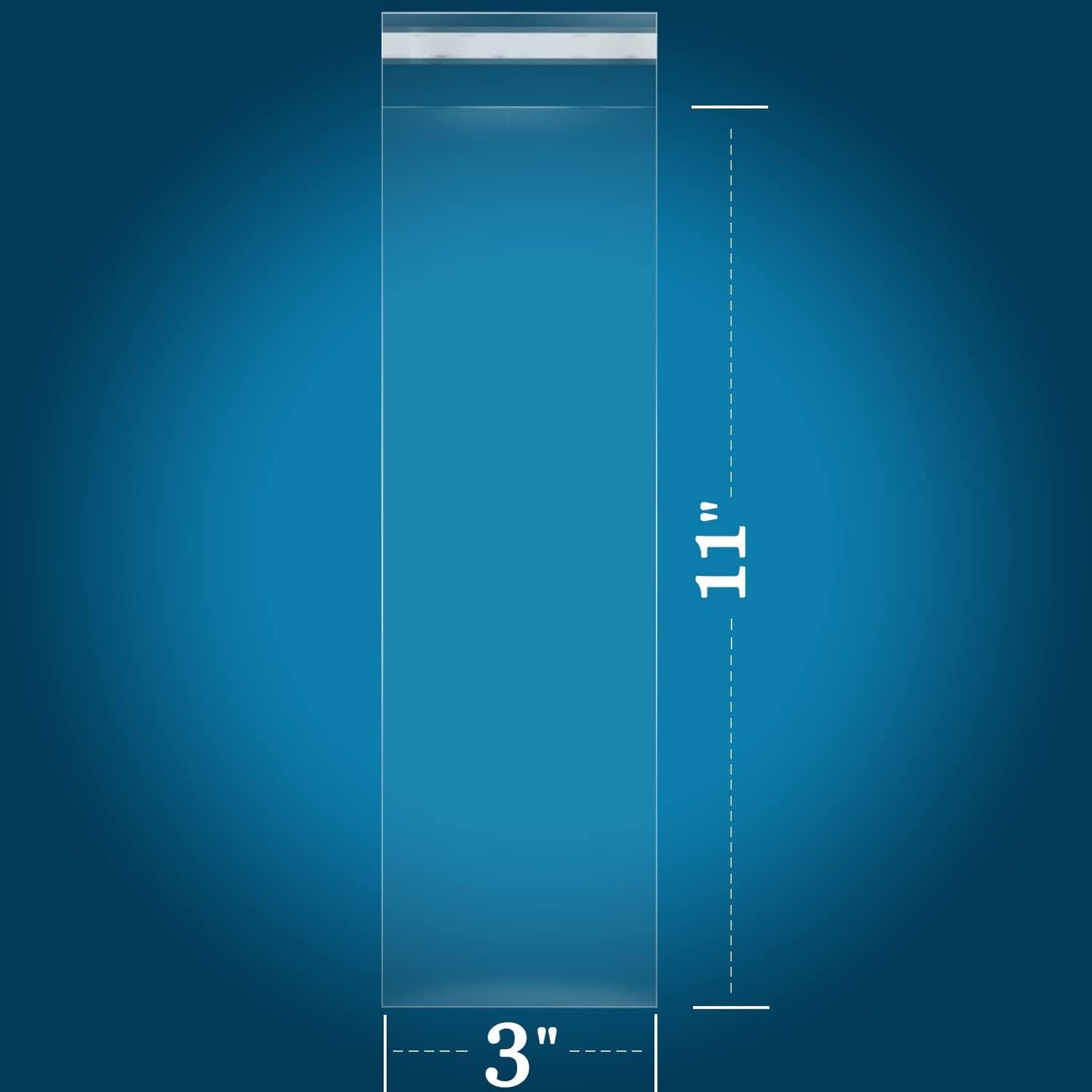 iMailer - 1000 Pcs - 3" x 11" Clear Polypropylene PP Self Seal Cellophane Bags, Food Safe, Limited Reuse, Extruded Construction, Self Sealing, Pretzel, Chocolate, Candy, Cookie Bags