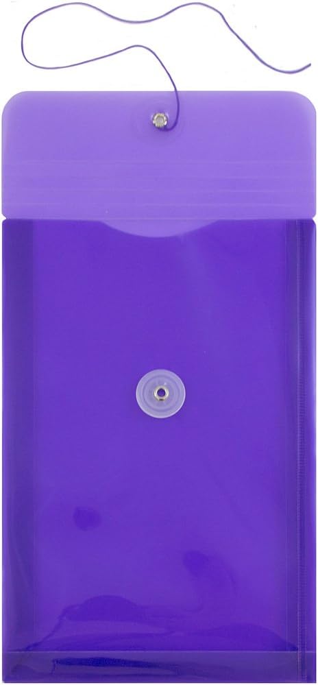 JAM PAPER Plastic Envelopes with Button & String Tie Closure - 6 1/4 x 9 1/4 - Purple - 12/Pack
