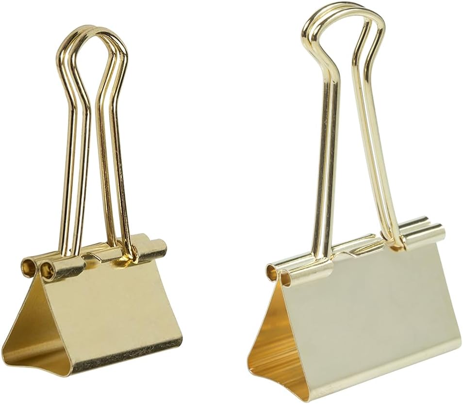 JAM PAPER Colorful Binder Clips Assortment - Medium & Large Size - Gold Binderclips - 27 Clips/Pack