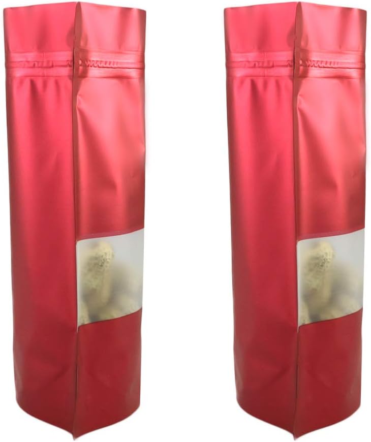 4CP 100 Pcs Red Zipper Smell Proof Bags with Window, 6.3x9.5 Inch Stand Up Foil Pouches for Food Selfsealing Storage, Reusable Bag for Packaging Small Business, Cookies, Nunt, Candy