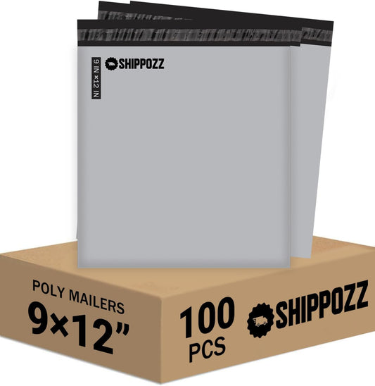 9 x 12 100pcs Shippozz Poly Mailers – Durable Shipping Envelopes with Strong Adhesive Seal, Waterproof and Tear-Resistant Design – Ideal for Clothing, Books, and Accessories
