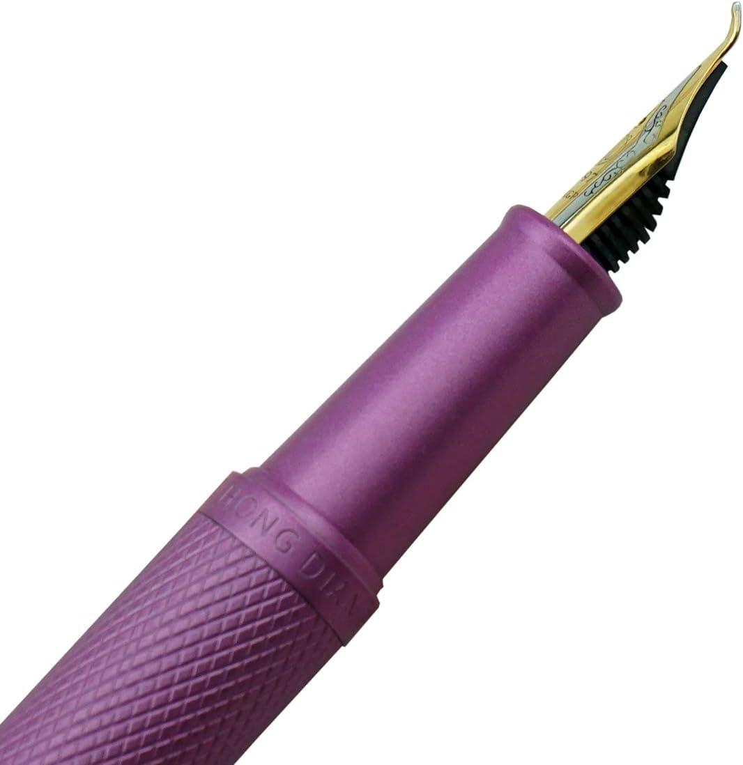 Asvine Pink Forest Fountain Pen Bent Nib, Classic Design with Converter and Metal Pen Case, The Light of Hope Serise