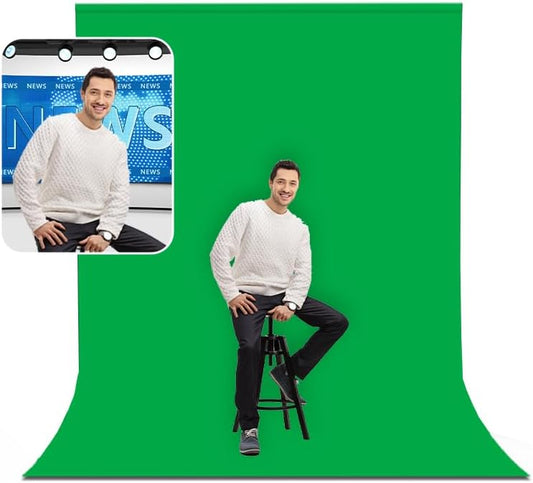 BEIYANG 8 Ft x 10 Ft Photography Backdrop Green Screen, Green Background Fabric Wrinkle Resistance, Greenscreen Photo Background for Chromakey Photo Studio Video Shooting