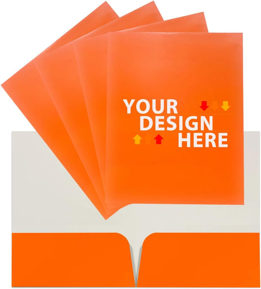 JAM PAPER Custom Printed Semi-Gloss Folders with Round Corner Pockets - Personalized Logo & Text - 10 pt C2S - Orange - 100/Pack