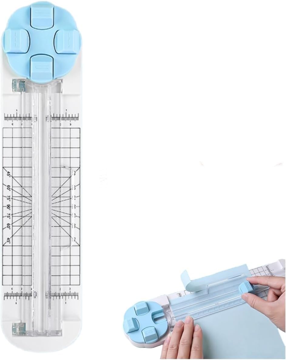 4-in-1 Multi-Function Paper Trimmer,Bidirectional Papers Cutter, Equipped with Straight,4 in 1 Paper Cutter 4 Styles Craft Paper Cutter Multi-Function Scrapbooking Tool (Blue)