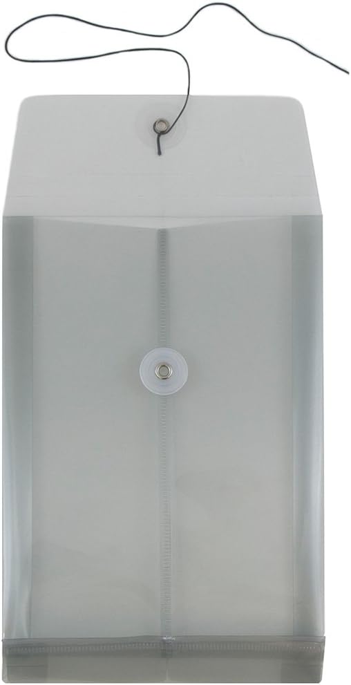 JAM PAPER Plastic Envelopes with Button & String Tie Closure - 6 1/4 x 9 1/4 - Smoke Grey - 12/Pack