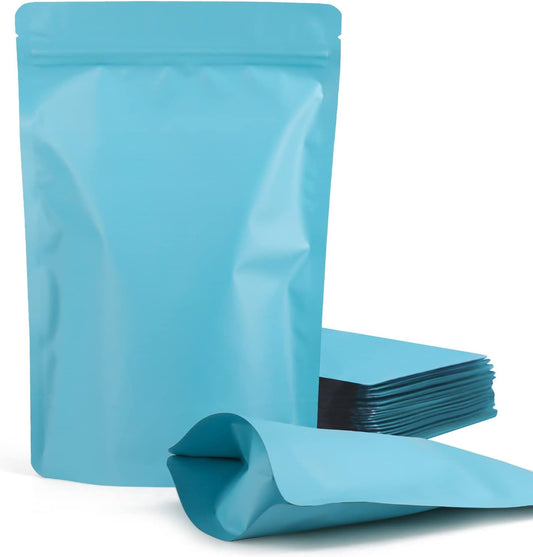 100 Pack Resealable Stand Up Bags,Smell Proof Pouch Sealable Foil Pouch Bags for Packaging (Blue, 4" x 6")