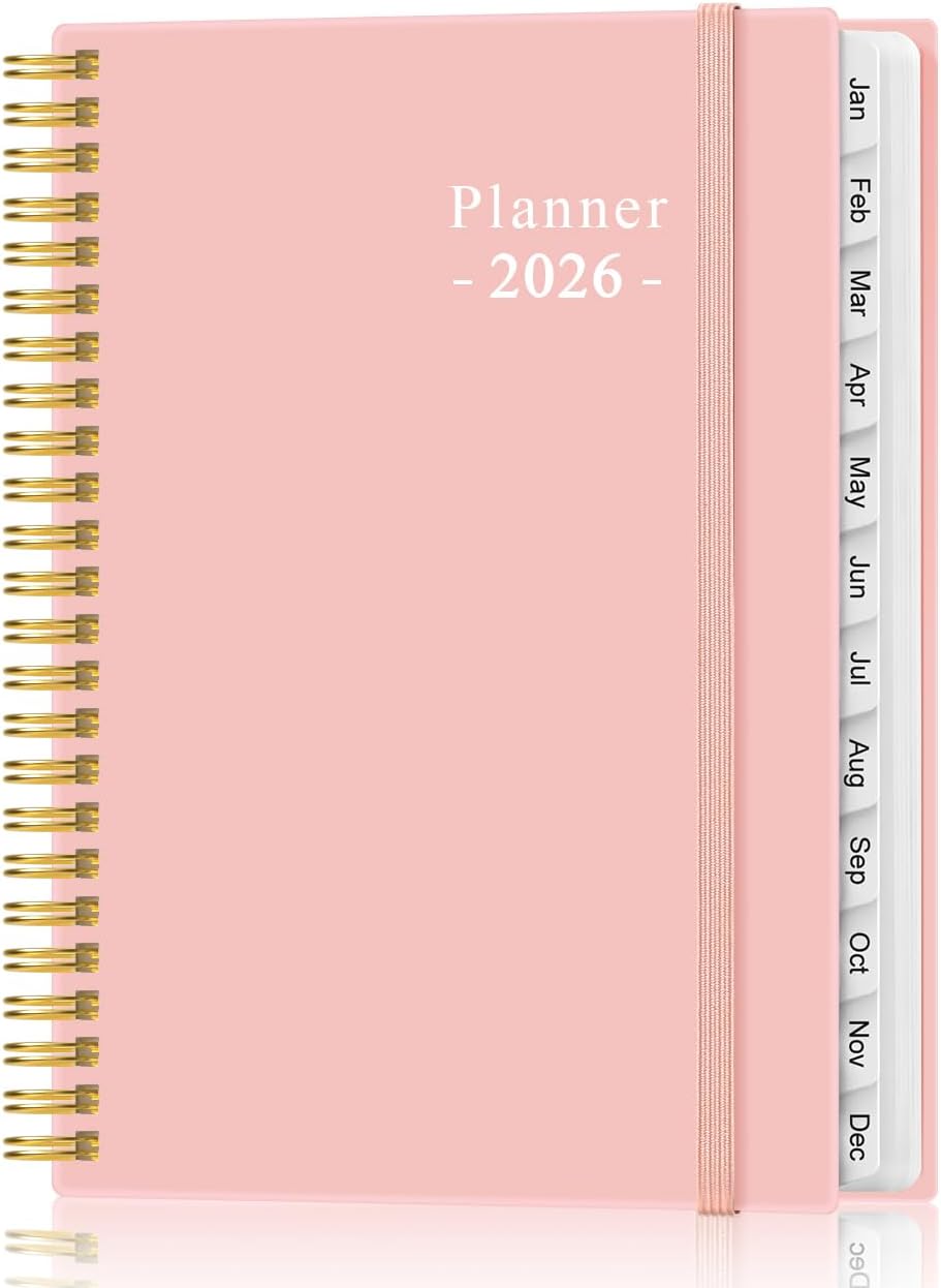 2026 Planner - Planner 2026 from January 2026 - December 2026, Weekly & Monthly Planner Spiral Bound with 12 Monthly Tabs, Inner Pocket, 6.4" x 8.5", Pink-E