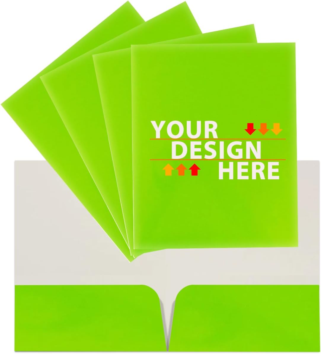 JAM PAPER Custom Printed Semi-Gloss Folders with Round Corner Pockets - Personalized Logo & Text - 12pt C1S - Lime Green - 100/Pack