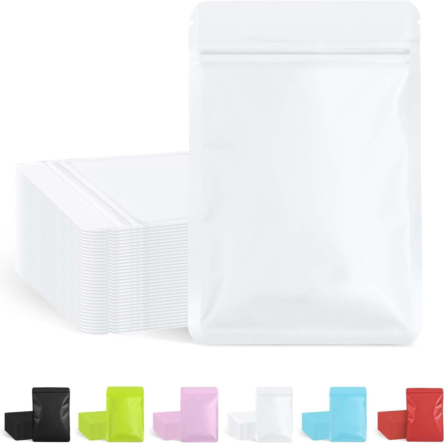 100 Pack Resealable Packaging Bags for Small Business Double-Sided Color Smell Proof Bags for Food Storage Flat Bags (White, 4.7" x 7.1")