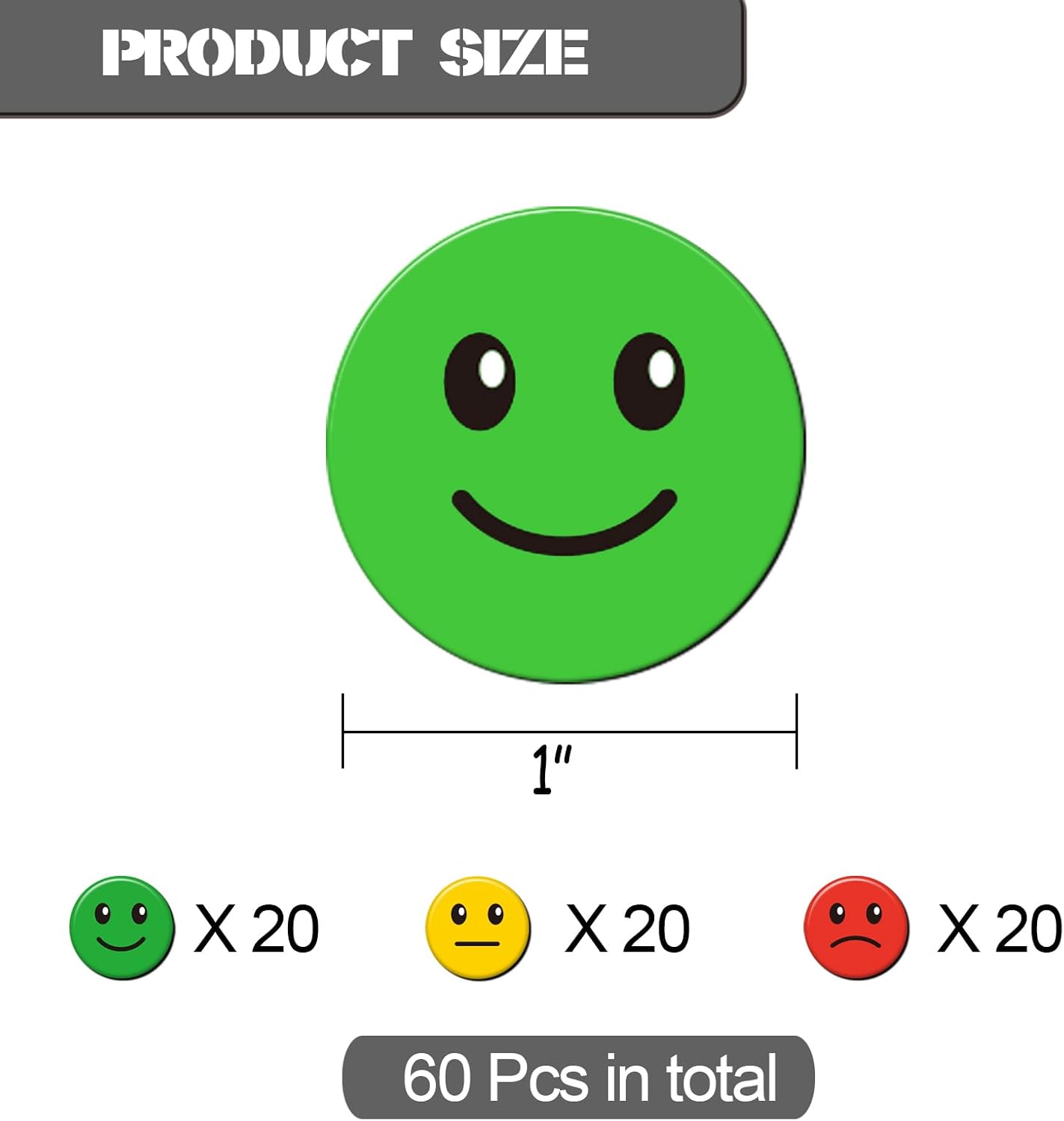 60 Pcs 1” Red Green Yellow Smiley Face Magnets, Colored Magnetic Dots for Whiteboard, Refrigerator, Office, Classroom (60, Red/Green/Yellow-Colors)