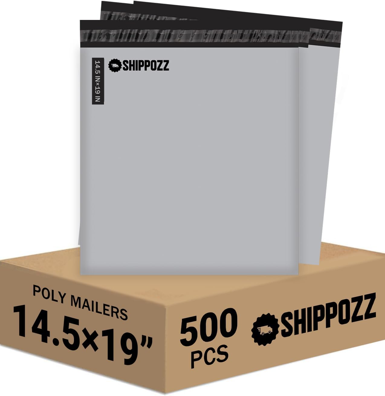 14.5 x 19 500pcs Shippozz Poly Mailers – Durable Shipping Envelopes with Strong Adhesive Seal, Waterproof and Tear-Resistant Design – Ideal for Clothing, Books, and Accessories