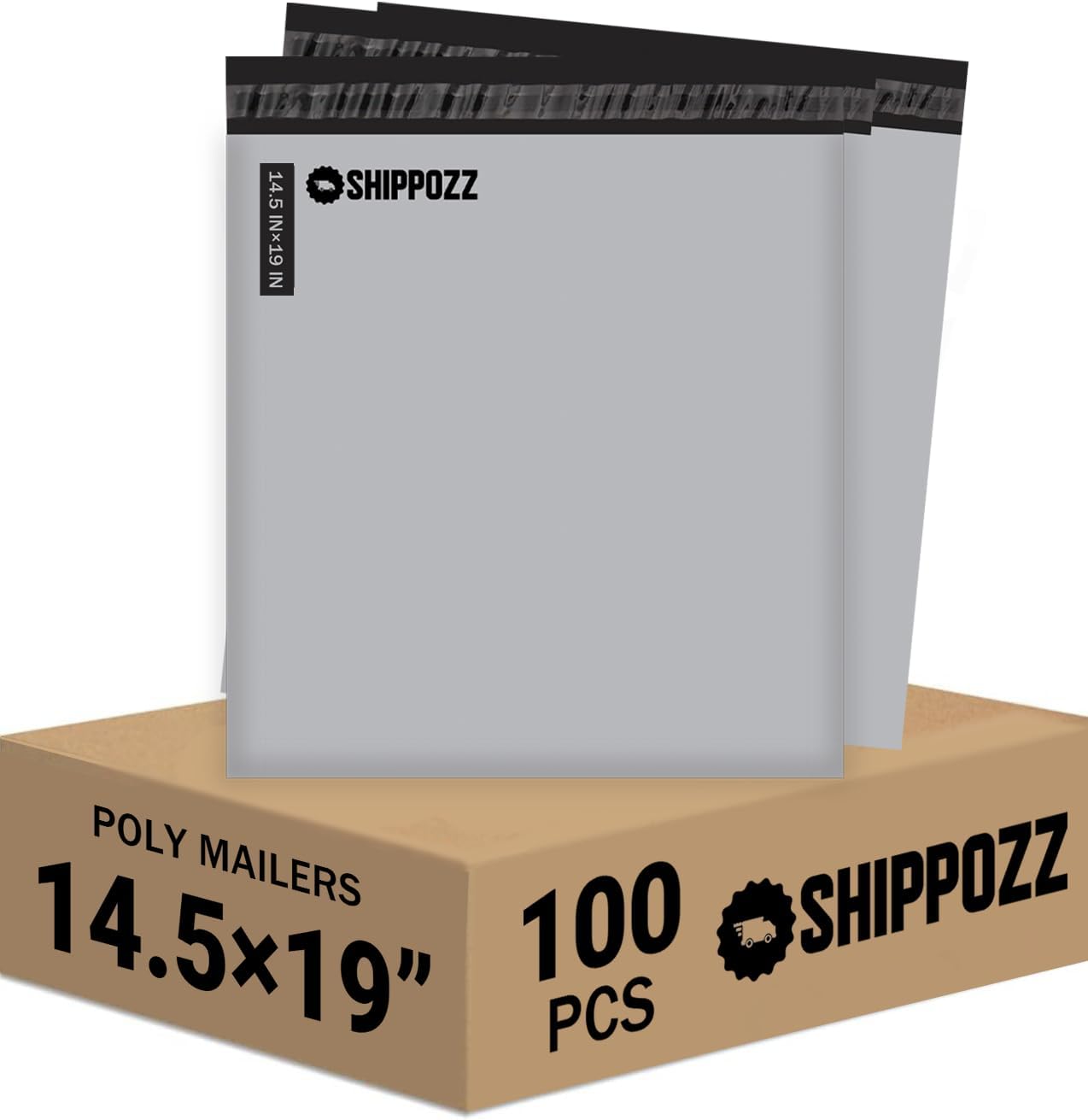 14.5 x 19 100pcs Shippozz Poly Mailers – Durable Shipping Envelopes with Strong Adhesive Seal, Waterproof and Tear-Resistant Design – Ideal for Clothing, Books, and Accessories