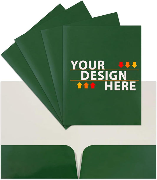 JAM PAPER Custom Printed Semi-Gloss Folders with Round Corner Pockets - Personalized Logo & Text - 12pt C1S - Green - 100/Pack