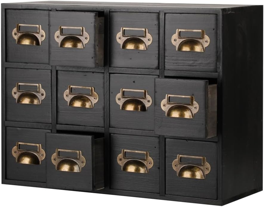 Apothecary Drawers Apothecary Cabinet with Drawers Card Catalog Cabinet Wooden Card Catalog Wooden Storage Box for Desktop Organizer (Black12)