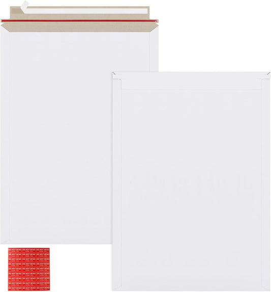 25 Pack 13x18 inch Large Rigid Mailer Self Seal Photo Document Mailers, Stay Flat White Cardboard Envelopes White Photography Mailers for CD, Photos, Document