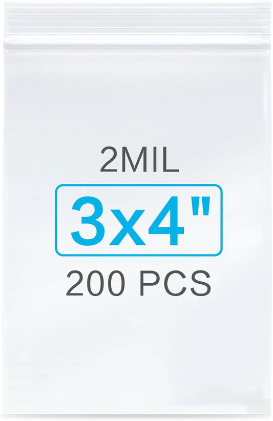 200pcs Plastic Bags, 3 x 4 inch 2 mil Jewelry Bags, Clear Small Zip Bag, Resealable Zip Bag for Small Business, Storage, Candy Bags