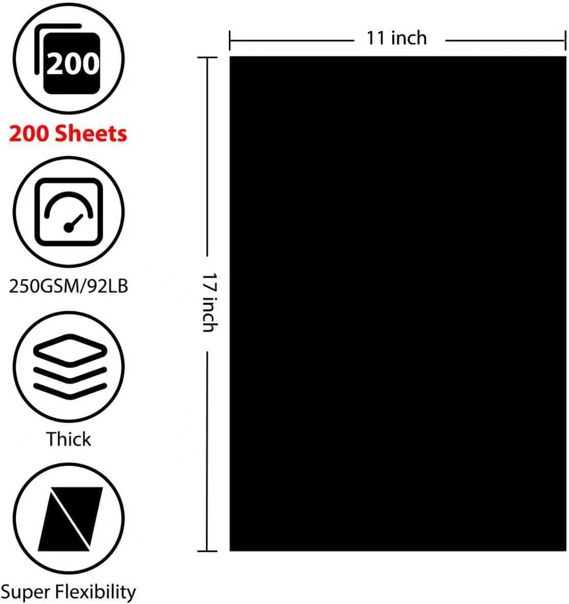 200 Sheets Black Cardstock 11” x 17”, 92lb/250gsm Card Stock, Thick Card Stock Paper, Heavy Cardstock Paper for Printer, Resume, Scrapbooks, Art, Crafts, Business Cards