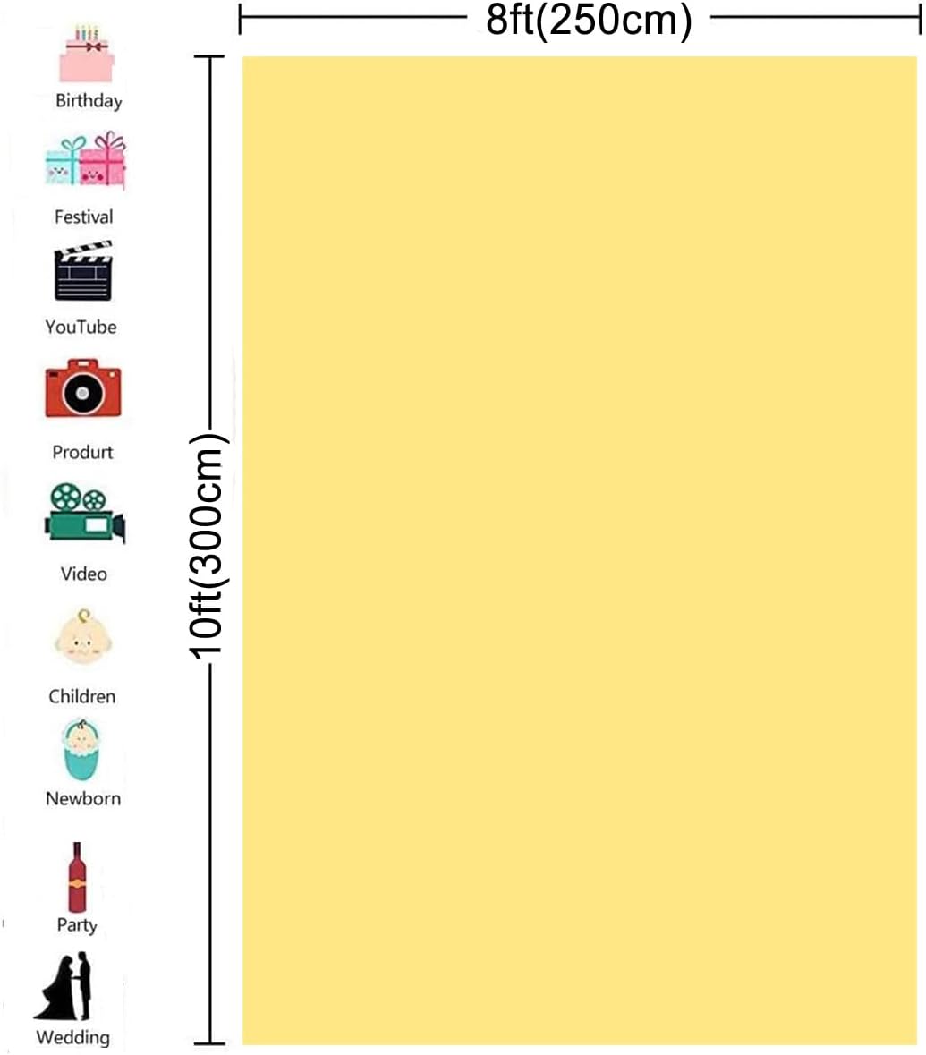 8X10ft Yellow Backdrop Background for Portrait Photography Photo Booth Backdrop for Photoshoot Background