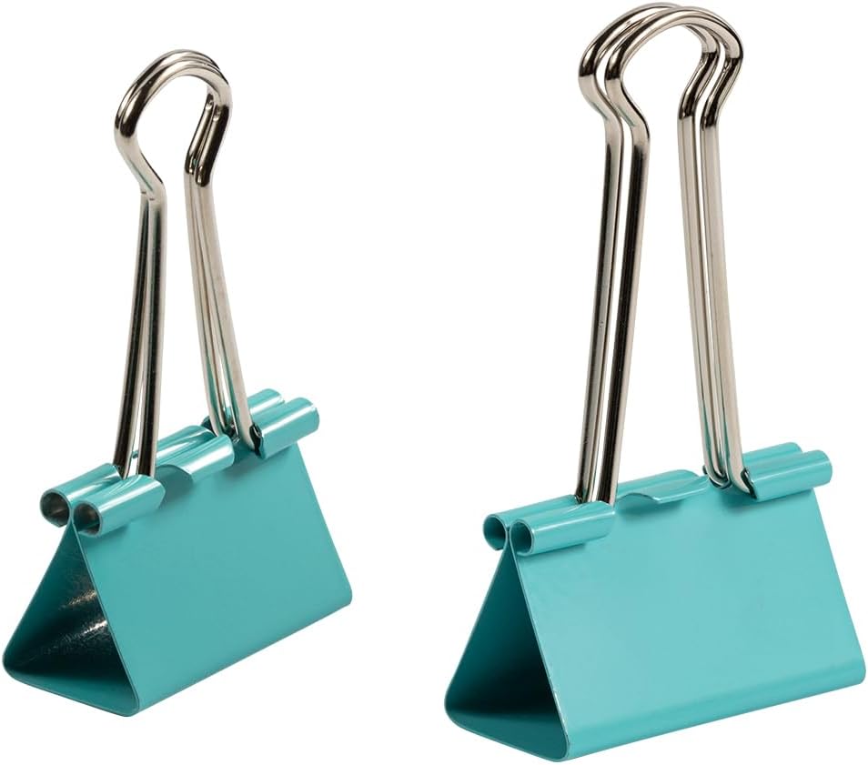 JAM PAPER Colorful Binder Clips Assortment - Medium & Large Size - Teal Binderclips - 27 Clips/Pack