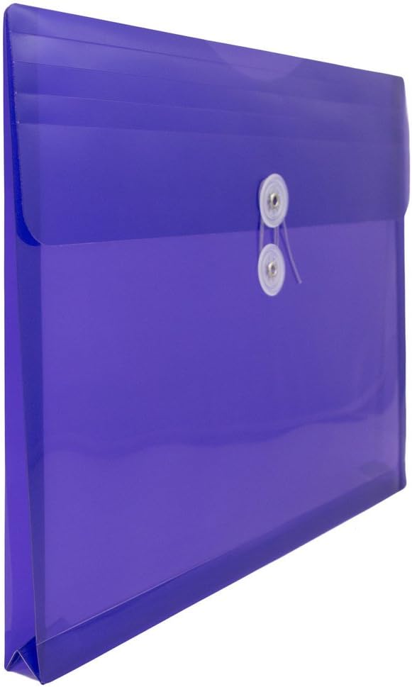 JAM PAPER Plastic Envelopes with Button & String Tie Closure - Letter Booklet - 9 3/4 x 13 - Purple - 12/Pack