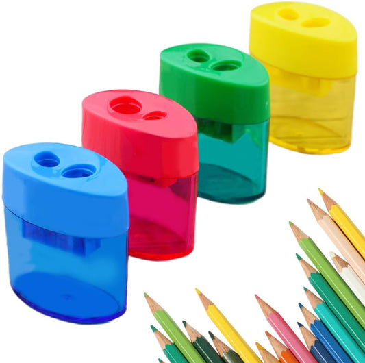 4 Pcs Pencil Sharpeners with Lid, Dual Holes Compact Colored Handheld Pencil Sharpener, Colored Handheld Sharpener Suitable for Kids Adults Students School Class Home Office (Ellipse)