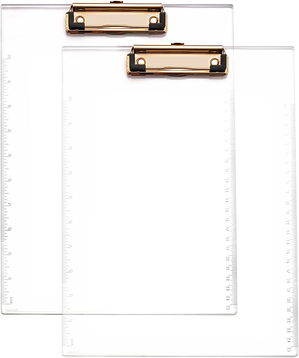 Acrylic Clipboards 2 Pack, Clipboards Standard A4 Letter Size, Clipboards with Gold Metal Clip, Clipboards for Nurses, Students, Office Supplies