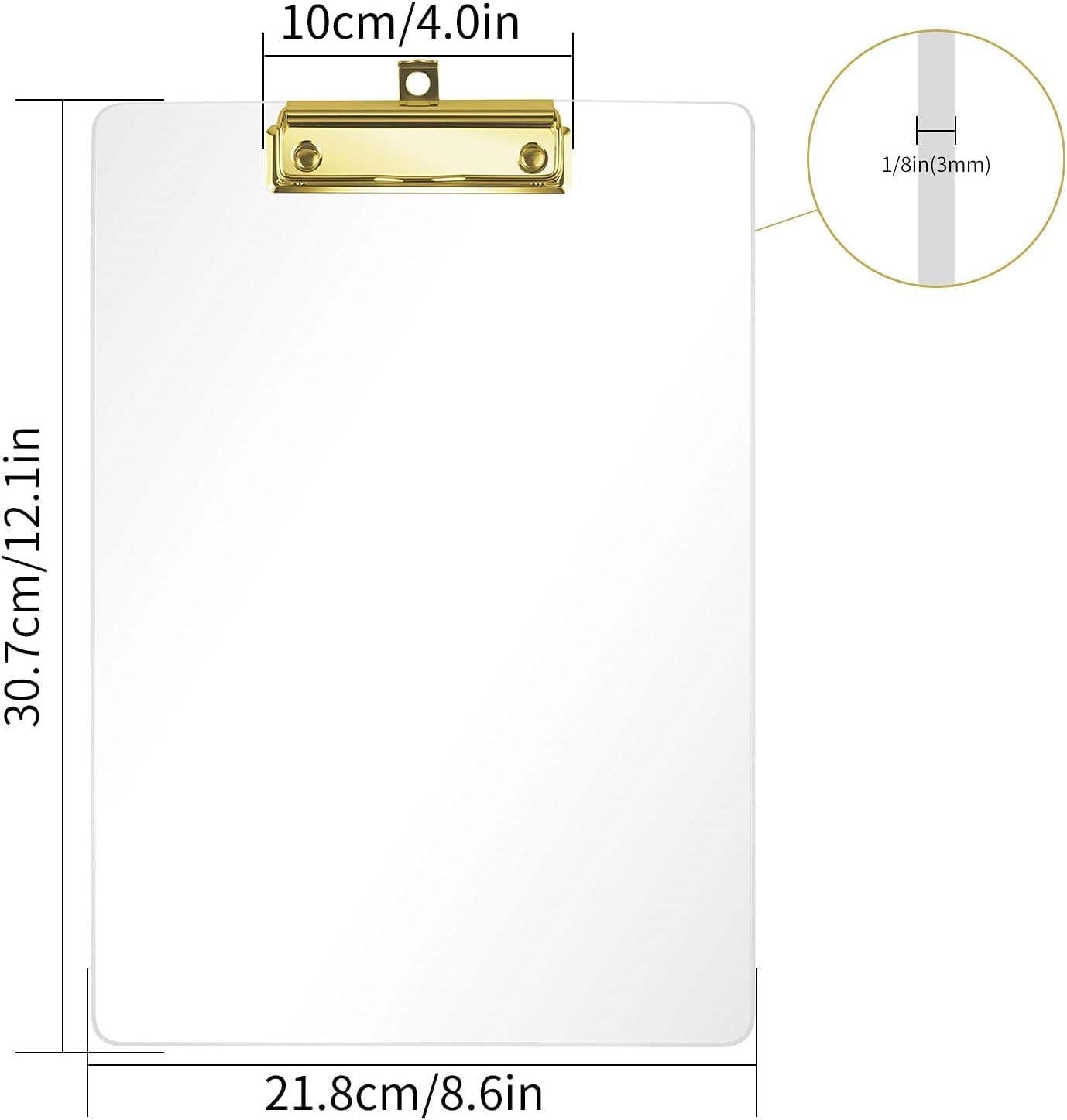 Honagu Acrylic Clear Clipboards, Transparent Plastic Clipboard with Gold Strong Clip Hidden Hanging Hole, A4 Letter Size Clipboards for Nurses, Art Student, Teachers,School & Office Supplies, 4PC