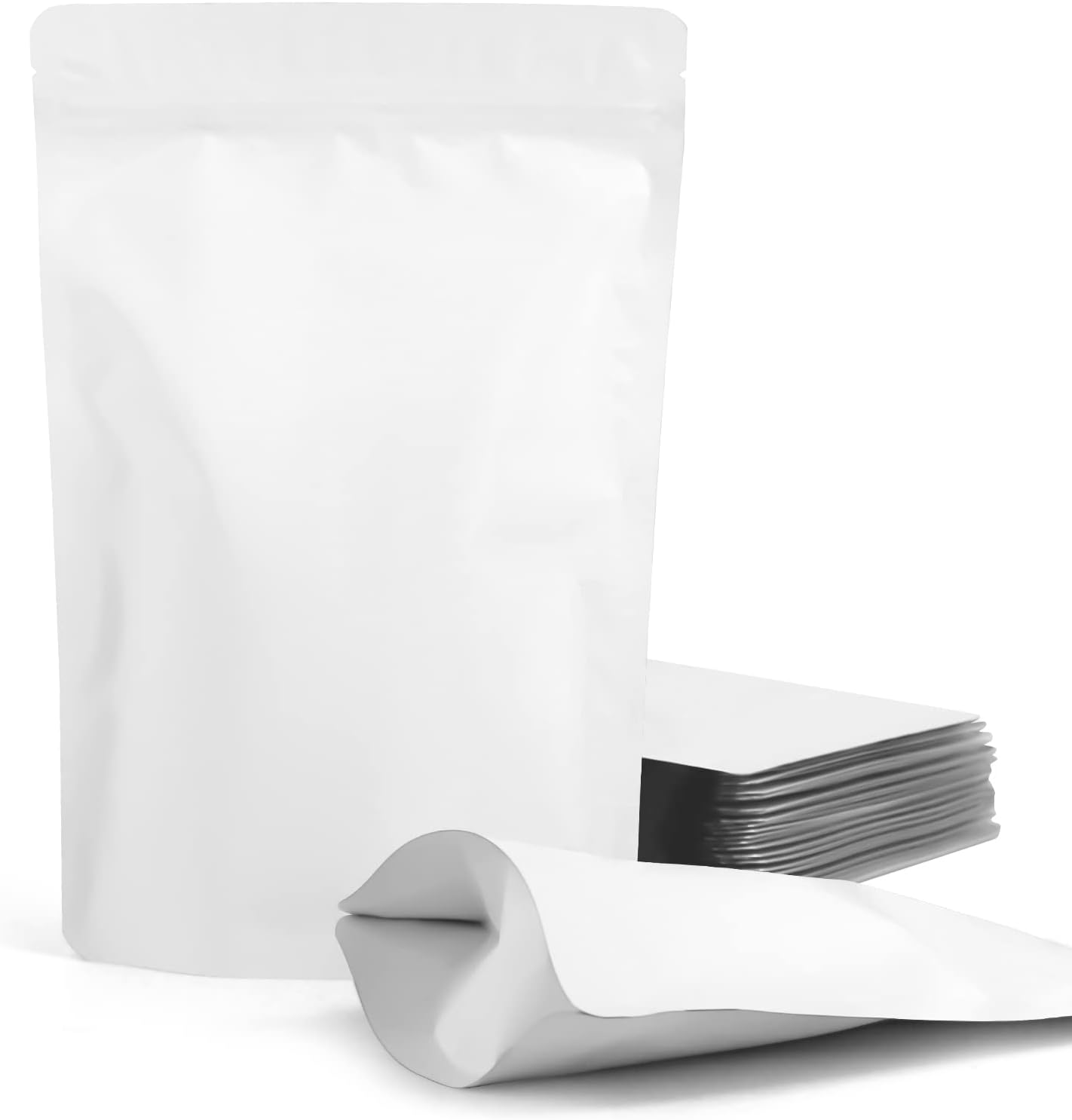 100 Pack Resealable Stand Up Bags,Smell Proof Pouch Sealable Foil Pouch Bags for Packaging (White, 3.5" x 5.1")