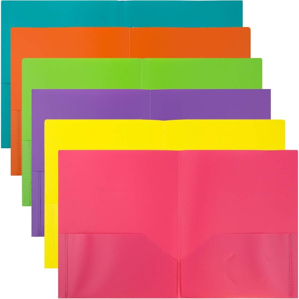 JAM PAPER Plastic 2 Pocket POP Folders - Durable School Folders - Assorted Fashion Colors - 6/Pack