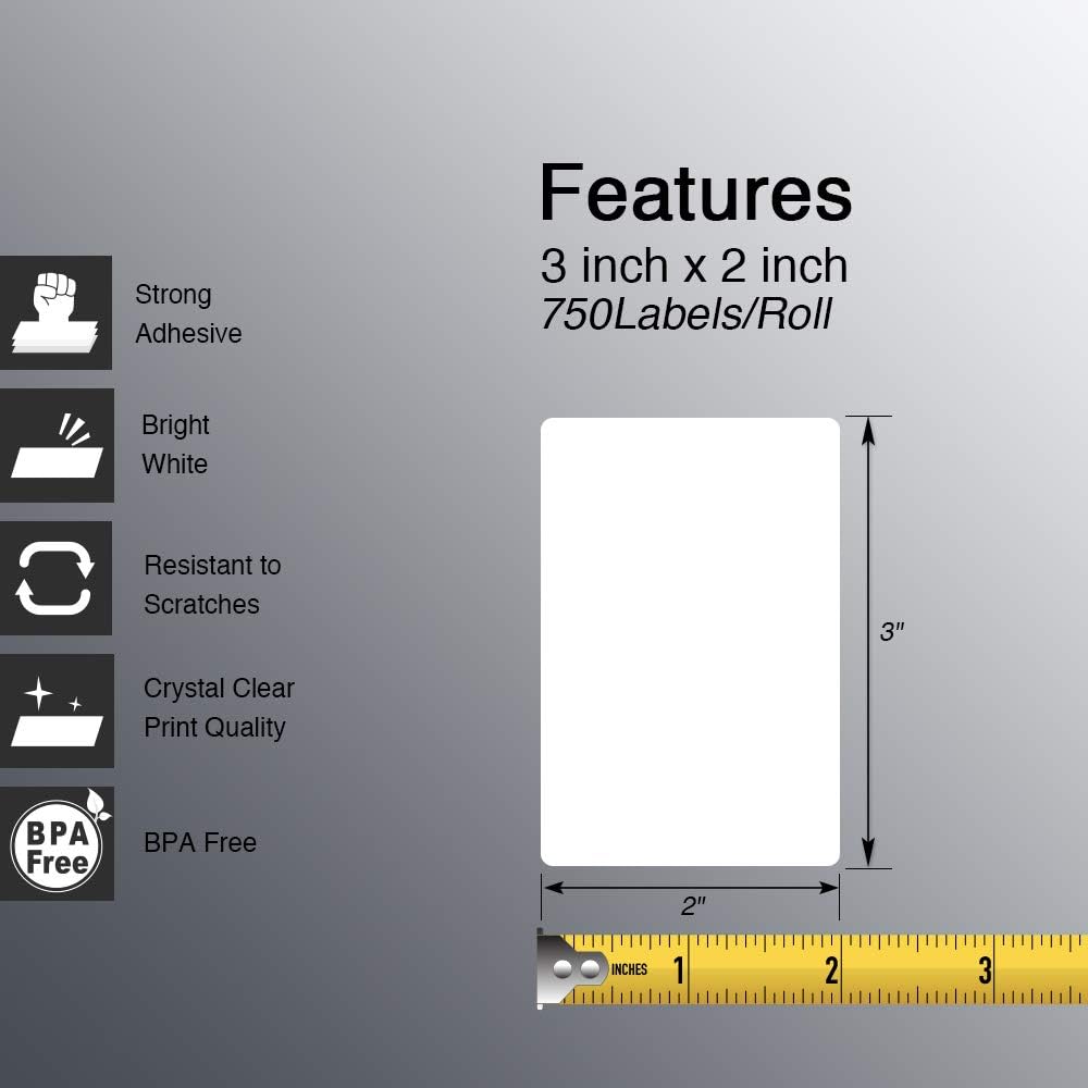 BETCKEY - 3" x 2" (76 mm x 51 mm) Multipurpose & Shipping Labels Compatible with Zebra & Rollo Label Printer,Premium Adhesive & Perforated [16 Rolls, 12000 Labels]