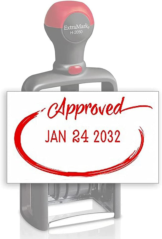 Heavy Duty Style Office Date Stamp with Approved - Self Inking Dater - Style C - Red Ink Color