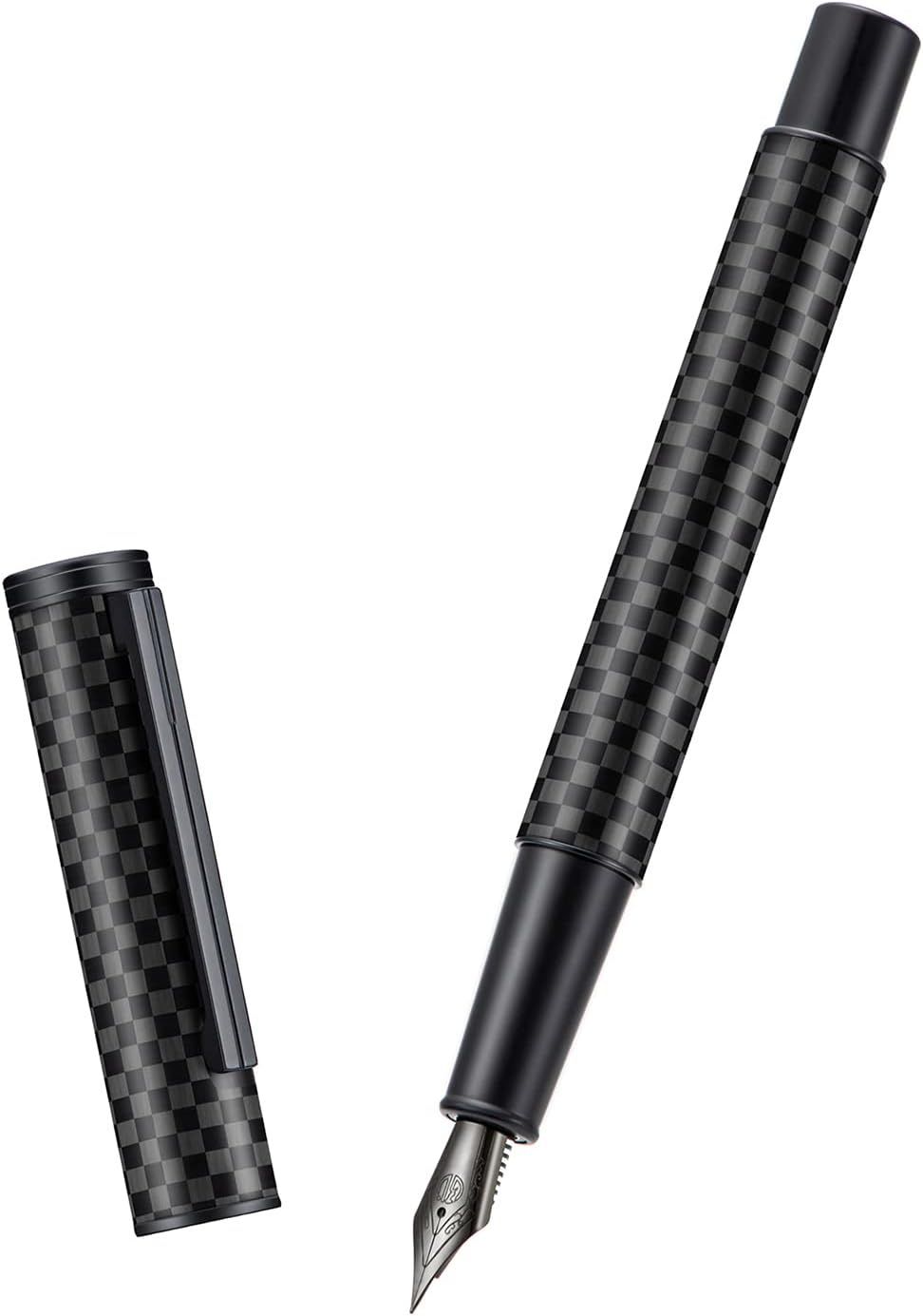 Hongdian 1861 Black Forest Carbon Fiber Fountain Pen, Long Blade Nib Modern Design Smooth Writing Pen with Converter and Metal Pen Case Set