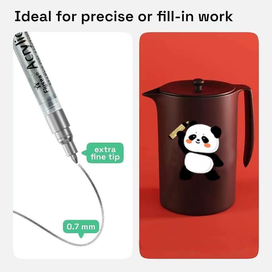 Acrylic Paint Pens, 12 Pack 0.7mm Permanent Painting Markers DIY Craft for Rock Ceramic Glass Wood Plastic Canvas Fabric Mug, Quick Dry, High Volume Ink (Extra Fine-12PCS(3B3W3G3S))