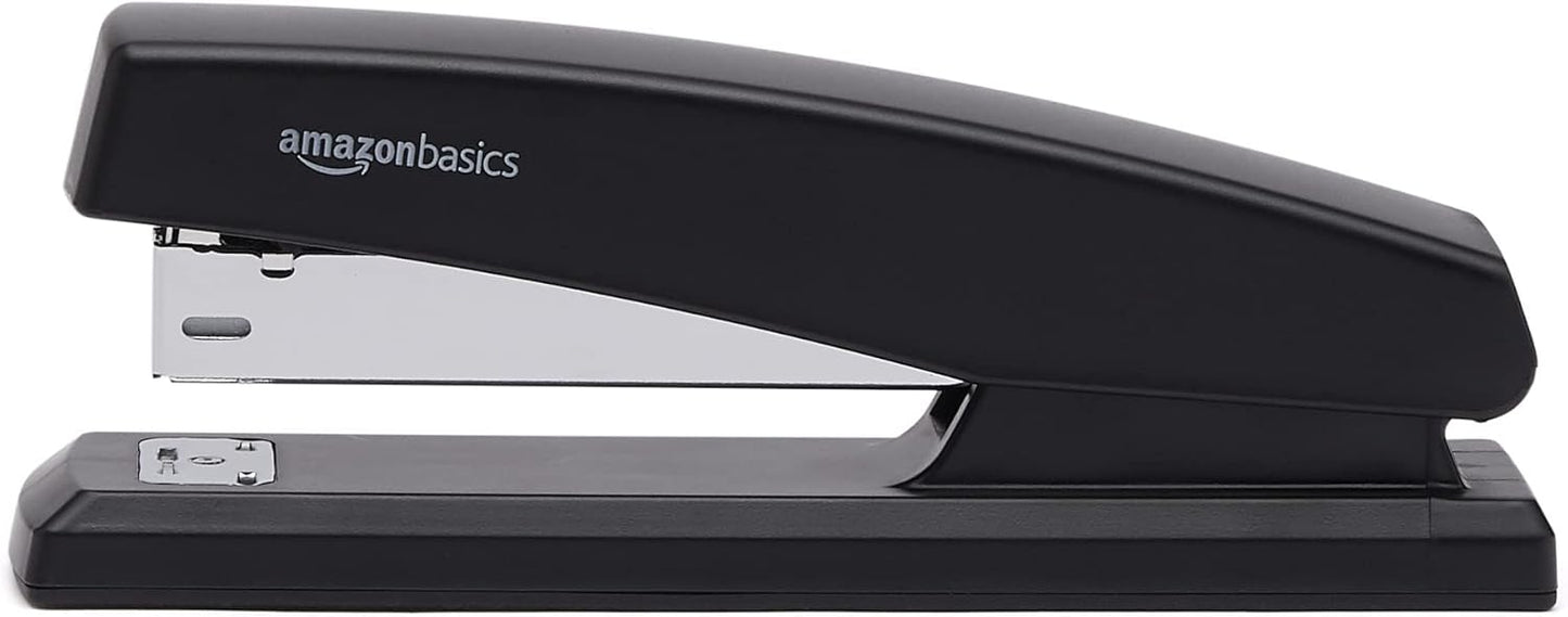 Amazon Basics Desktop Stapler with 1000 Staples, Office Stapler, Lightweight, Easy to Use, 25 Sheet Capacity, Non-Slip, Black, 3 Pack