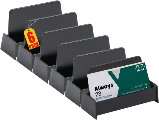 Always23 Business Card Holder for Desk, Black Business Card Holder Display Stand, Plastic, 3 3/4" x 1 13/16" x 1 3/8" - 6 Pack