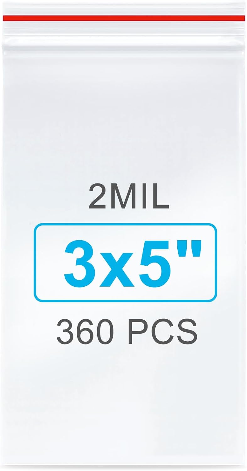 360Pcs 3x5 Inch Mini Plastic Bags, Resealable Small Zip Baggies for Small Business, Storage, Gifts, Candy, Screws, Jewelry, Daily Pills