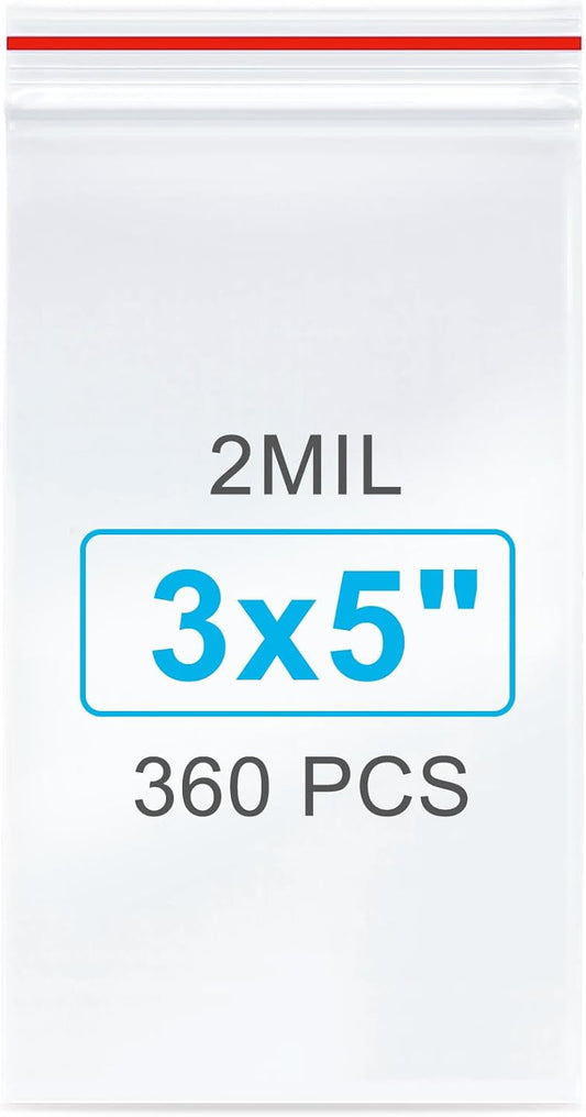 360Pcs 3x5 Inch Mini Plastic Bags, Resealable Small Zip Baggies for Small Business, Storage, Gifts, Candy, Screws, Jewelry, Daily Pills